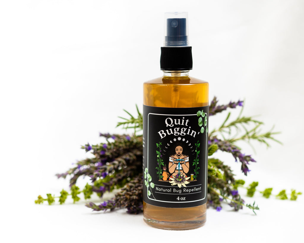 Quit Buggin' is an all natural chemical free bug repellent made with pure essential oils and organic plant material. 